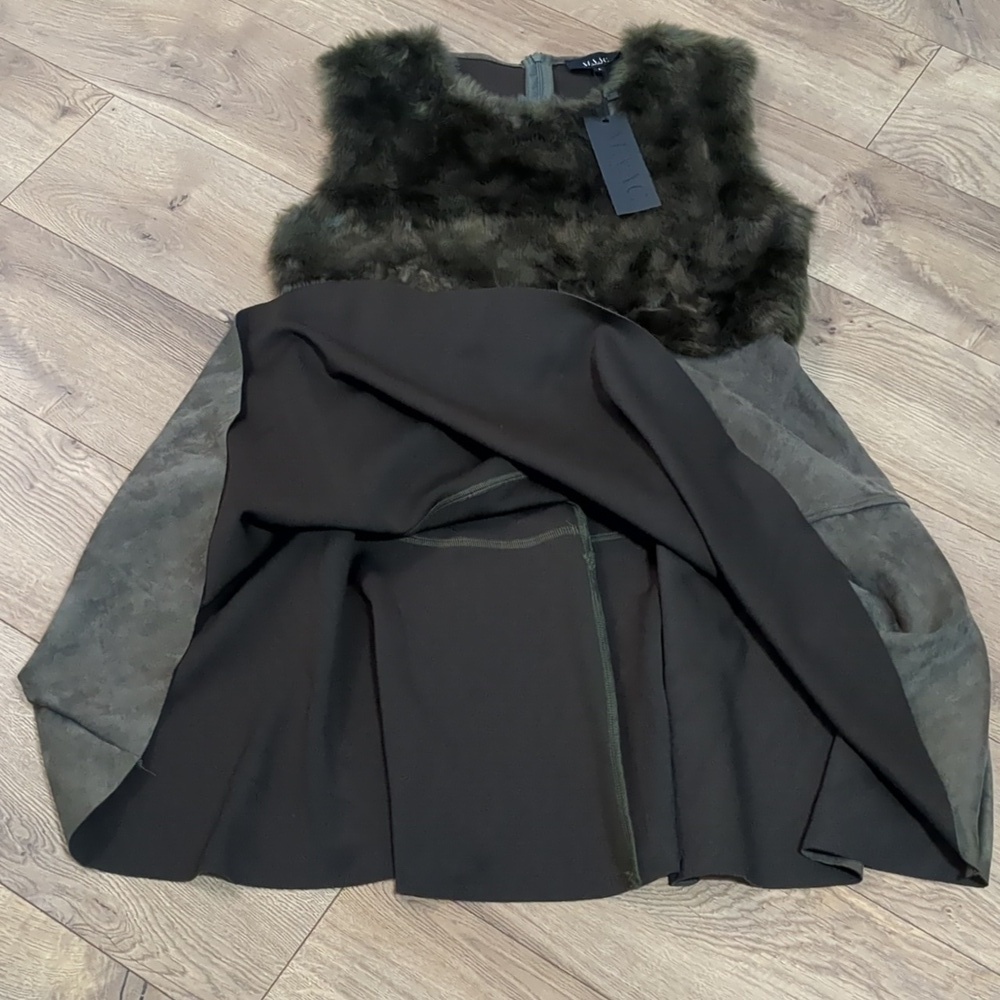 MAAC London Dress Fit & Flare Sleeveless Faux Fur Top Suede Feel Bottom Size L - Picture 6 of 10